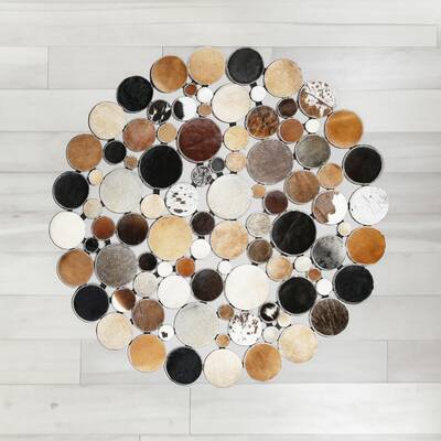 Genuine Cowhide Polka Dot Patchwork Round Rug