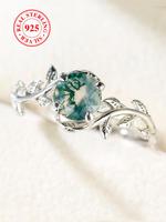 S925 Sterling Silver Vintage Green Agate Decorated Ring, Elegant Women's Rings, Fashion Wedding Engagement Jewelry for Women ...