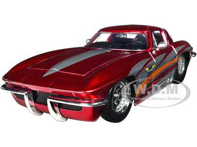 1963 Chevrolet Corvette Stingray Red Metallic with Silver Graphics Bigtime Muscle Series 1/24 Diecast Model Car by Jada