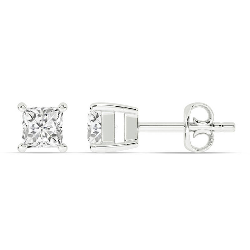 Certified Lab Grown Four Prong Princess Cut Diamond Stud Earring | 14K White Gold 6 ct. tw.