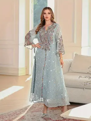 New Light Embroidered Beaded Long Robe, High-End Party Evening Dress Abaya, Fashionable Women's Clothing, Embroidery Abaya