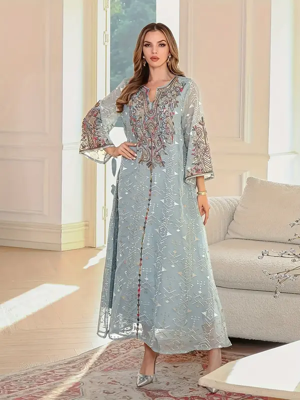 New Light Embroidered Beaded Long Robe, High-End Party Evening Dress Abaya, Fashionable Women's Clothing, Embroidery Abaya