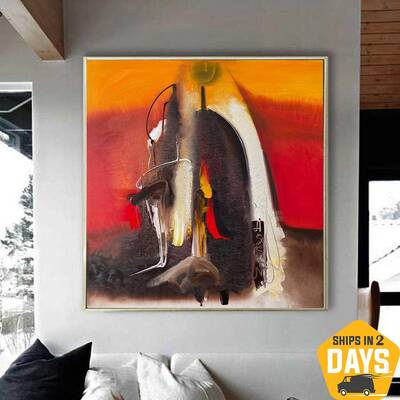Creative Colorful Paintings On Canvas Abstract Minimalist Wall Art Original Artwork for Room Decor | EXTINCTION 35.4"x39...
