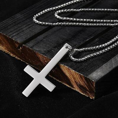 304 Stainless Steel Upside Down Cross Pendant Box Chain Necklaces