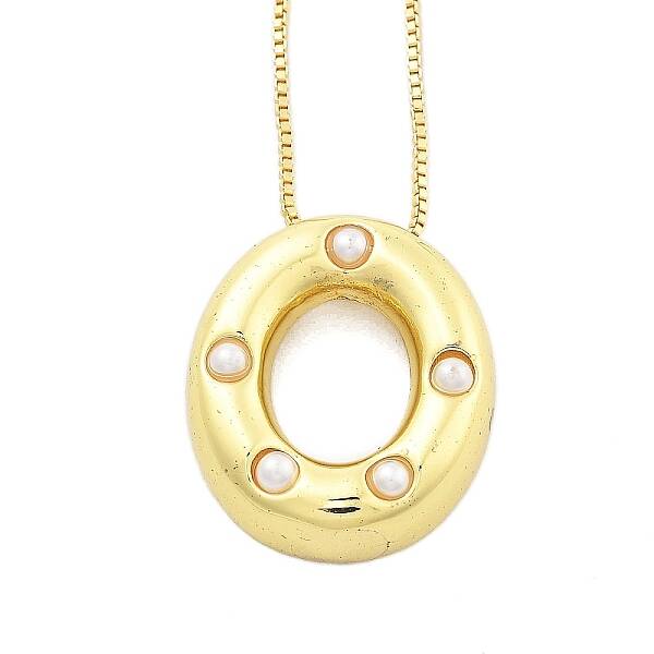 Brass & Plastic Pearl Letter Pendant Box Chain Necklaces for Women