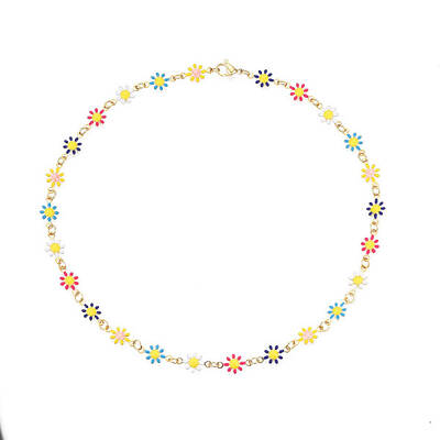 Enamel Flower Link Chains Necklace