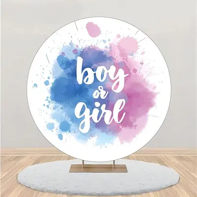 Blue Pink Boy Or Girl Round Gender Reveal Backdrop - Aperturee