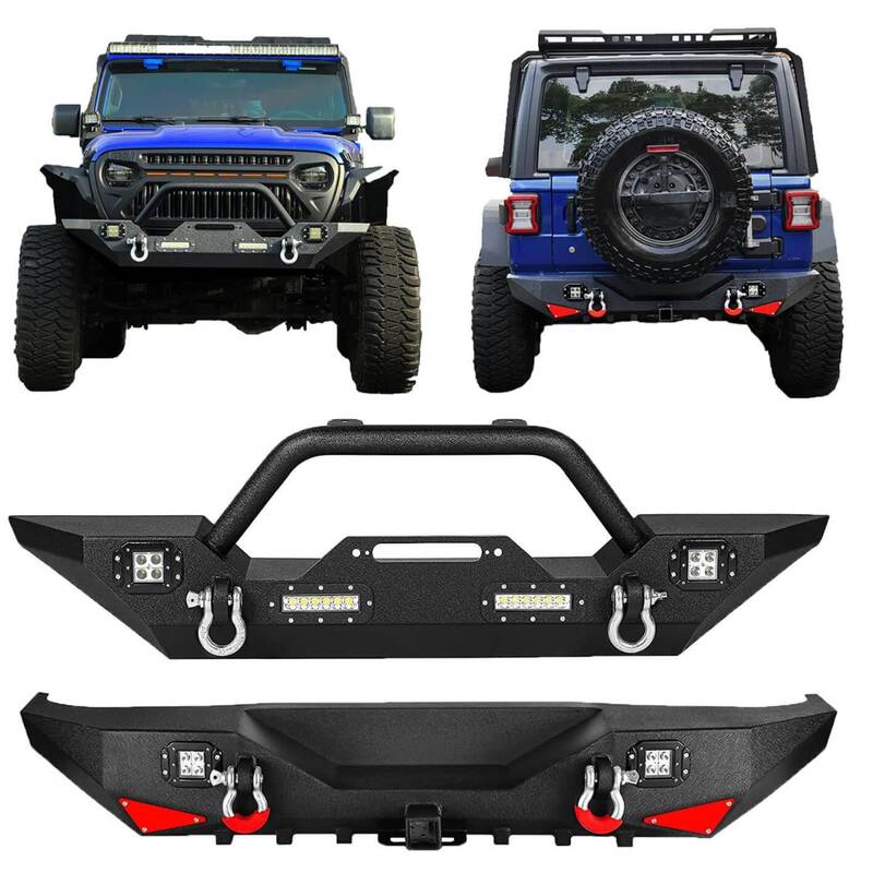 YITAMOTOR® Front Rear Bumper For 2018-2025 Jeep Wrangler JL & Unlimited, w/ LED Lights & D-Rings