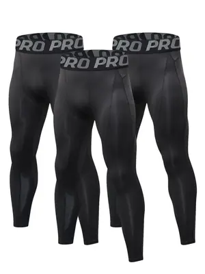 Men's Letter Print Thermal Leggings, Casual Comfy Breathable High Stretch Moisture Wicking Elastic Waist Warm Pants for Fall ...