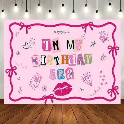Aperturee Pink Vibe Bow Tie Lips In My Birthday Era Backdrop | Name Backdrop For Birthday | Diy Birthday Backdrop | Simple Ba...