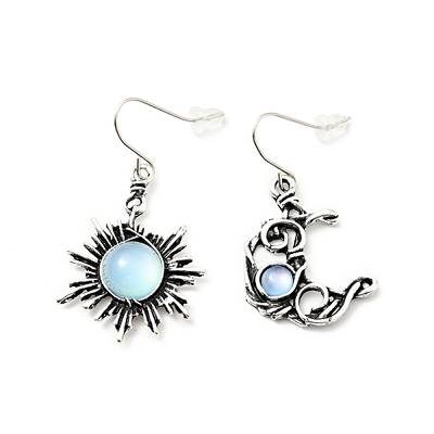 Resin Beaded Moon and Sun Asymmetrical Earrings