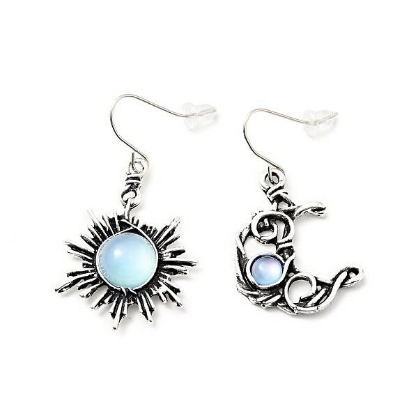 Resin Beaded Moon and Sun Asymmetrical Earrings