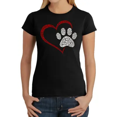 Paw Heart - Women's Word Art T-Shirt - Pink - Medium