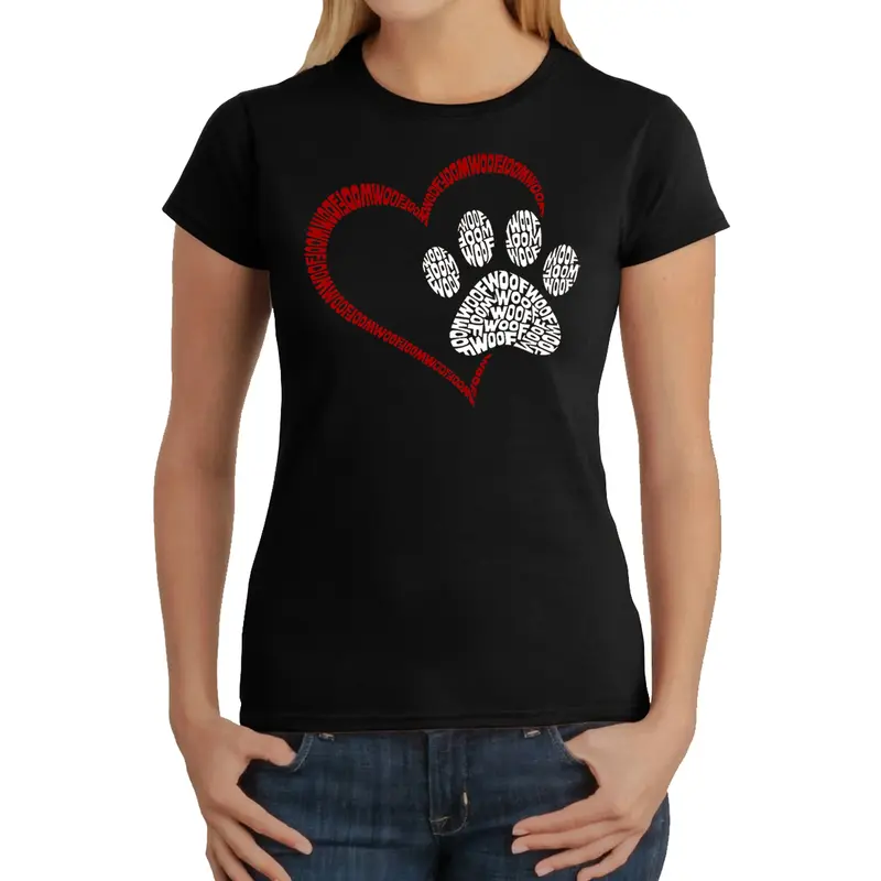 Paw Heart - Women's Word Art T-Shirt - Pink - Medium