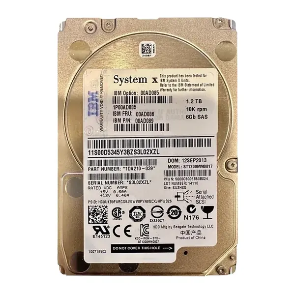 00AD085 IBM 1.2TB 6Gb/s SAS 10000 2.5-Inch Hard Drive