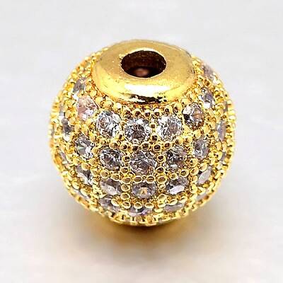 Round Brass Micro Pave Cubic Zirconia Beads