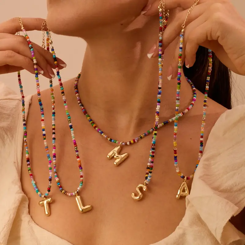 VRIUA Colorful Initial Necklace for Women & Girls Bubble Letter Necklace Dainty Cute Beach Boho Necklace Trendy Choker Neckla...