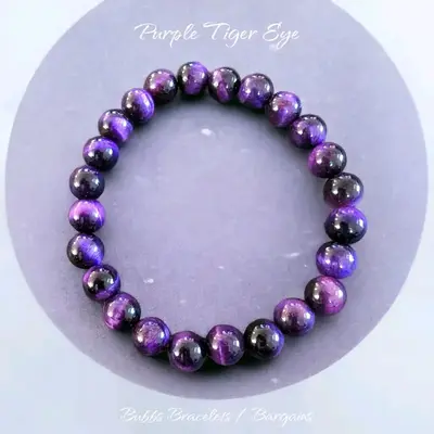 Purple Tiger Eye Bracelet Unisex Natural Stones Handmade Reiki Healing Crystal Bracelet