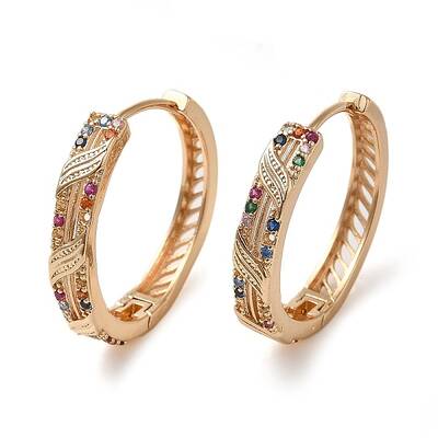 Brass Micro Pave Colorful Cubic Zirconia Hoop Earrings