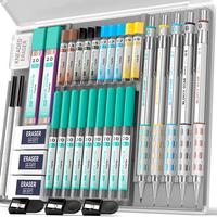 Nicpro 5 Pack Blocky Gear Mechanical Pencil Set with Case, Metal Mechanical Pencils 0.3, 0.5, 0.7, 0.9, 2mm Lead Holder for A...