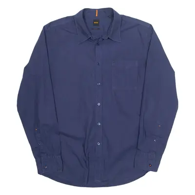 BOSS Mens Plain Shirt Blue Long Sleeve XL