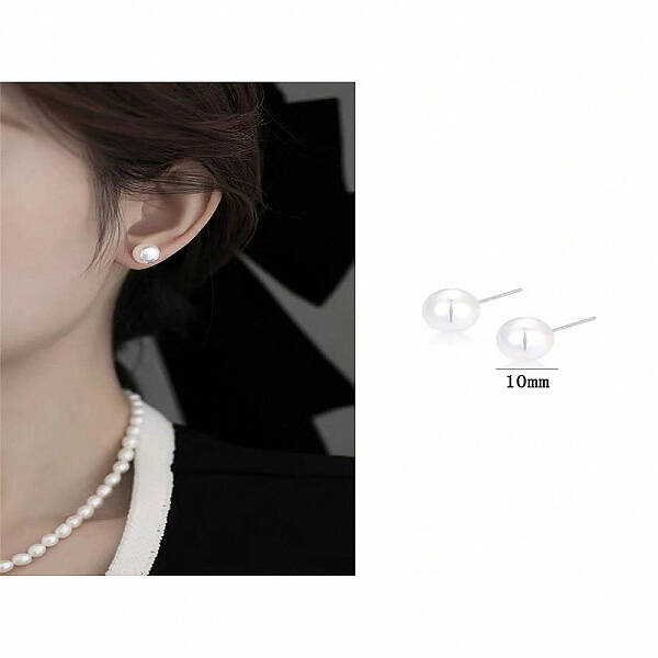 Elegant Vintage Style 999 Silver Faux Pearl Stud Earrings for Women