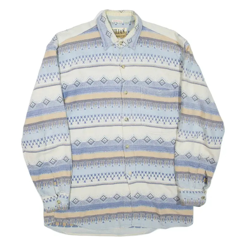 Mens Shirt Blue Striped Long Sleeve L
