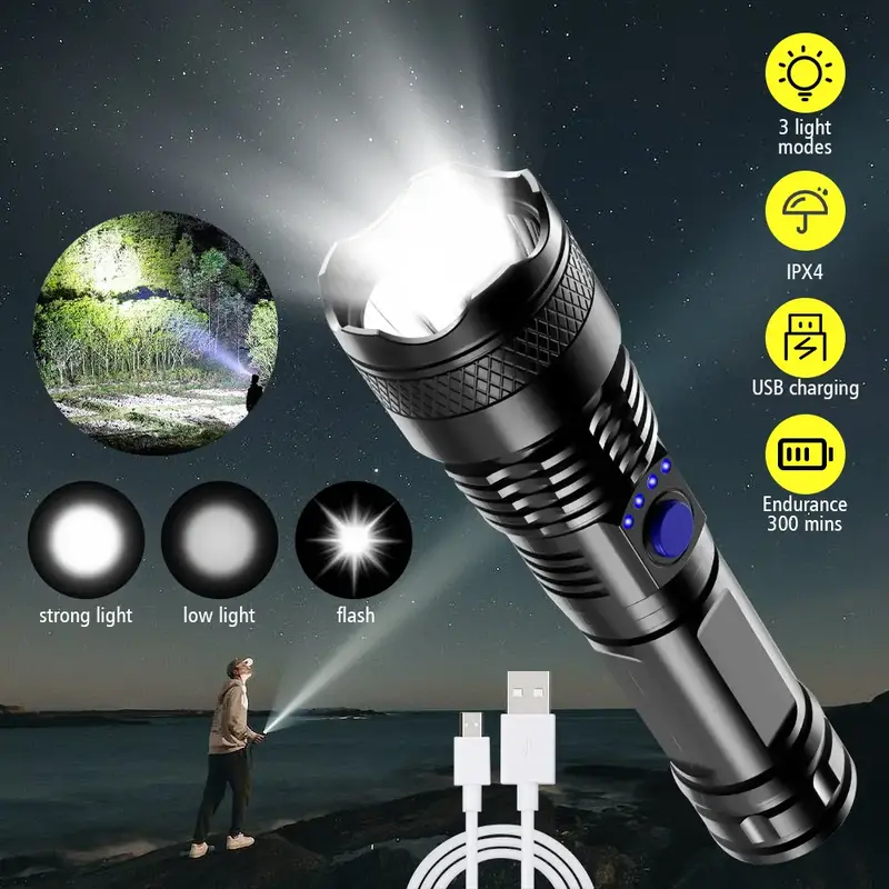 12000LM LED Flashlight Tactical Light Super Bright Torch USB Rechargeable Lamp,  3 Modes, Waterproof, suitable for Home, Emer...