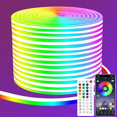 32ft RGB LED Smart Neon Rope Light, LED Light Strip,RGB LED Strip Light with App and Remote Control, Music Sync Color Changin...
