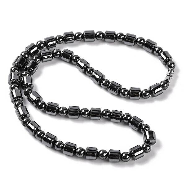 Column & Round Synthetic Non-magnetic Hematite Beaded Necklaces