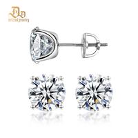 Delzzad Solitaire Four Prong Earrings Screw Back D Color VVS Synthetic Moissanite S925 Stud Unisex Earrings Jewelry Perfect f...