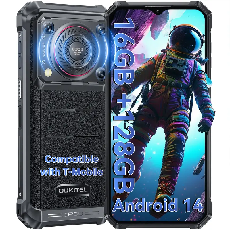 OUKITEL WP36 4G Rugged Smartphone - 10600mAh/15W Fast Charging, 16GB+128GB Unlocked Rugged Phone, 128dB Loud Speaker, Android...