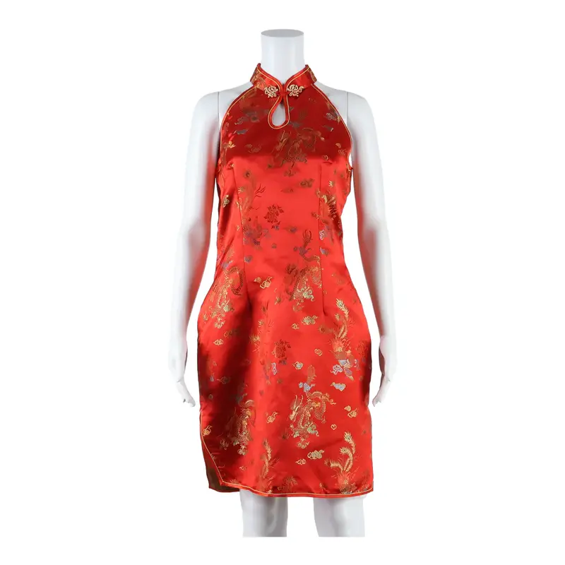 TANG YI Eastern Inspired Dragon Womens Pencil Dress Red Crazy Pattern L