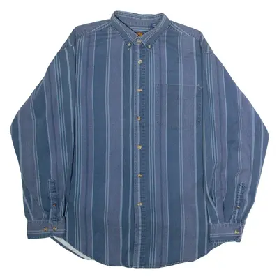 ROUTE 66 Mens Shirt Blue 90s Striped Long Sleeve L