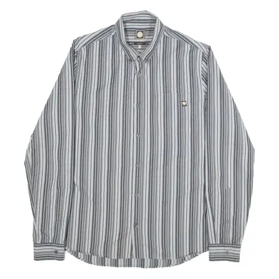 PRETTY GREEN Slim Fit Mens Shirt Grey Striped Long Sleeve M