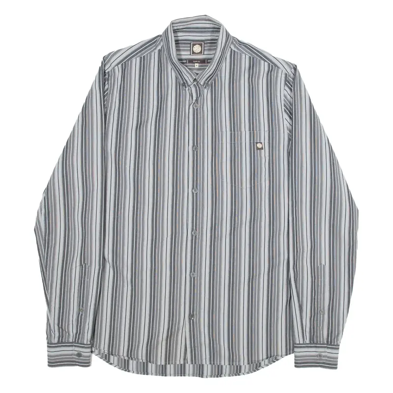 PRETTY GREEN Slim Fit Mens Shirt Grey Striped Long Sleeve M