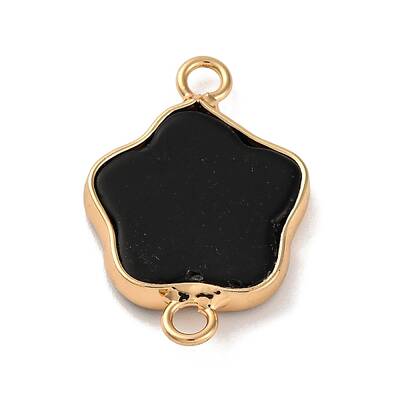 Natural Black Stone Flower Connector Charms