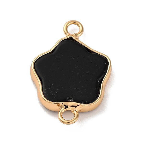 Natural Black Stone Flower Connector Charms