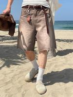 Jorts Summer Leg Jean Shorts Raw Hem Plain Denim Shorts