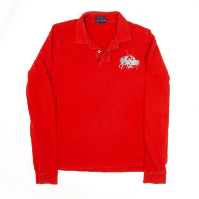 RALPH LAUREN Skinny Polo Shirt Red Slim Long Sleeve Boys XL