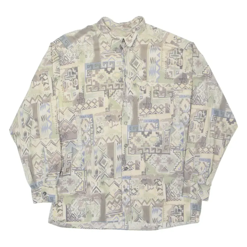CAVORI SPORTS Aztec Mens Shirt Green Crazy Pattern Long Sleeve XL