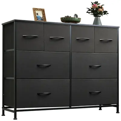 WLIVE 8-Drawer Fabric Dresser - Wide Storage Organizer for Bedroom/Living Room/Closet, Black (39.4\