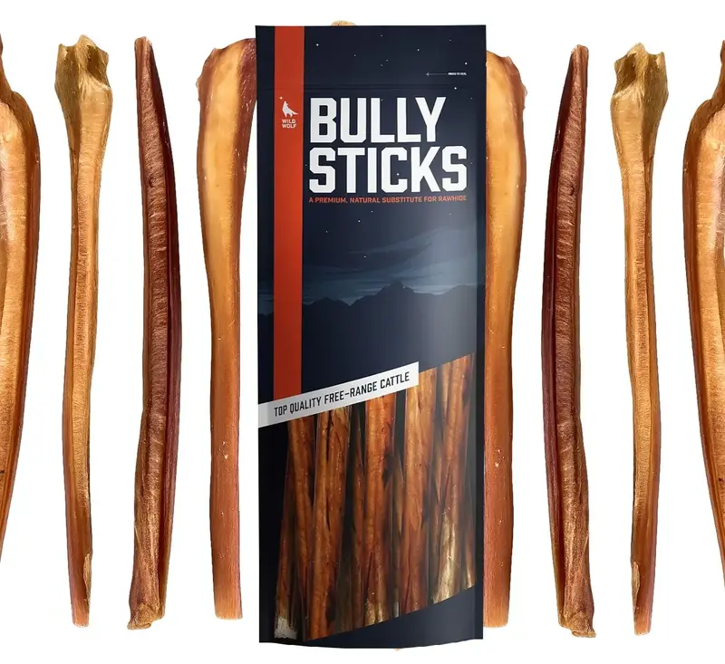 Wild Wolf 12-inch Half-Cut Bully Sticks (1 Pound) 100% Natural and Packed with Nutrients - Best for Small to Medium Dogs - Cu...