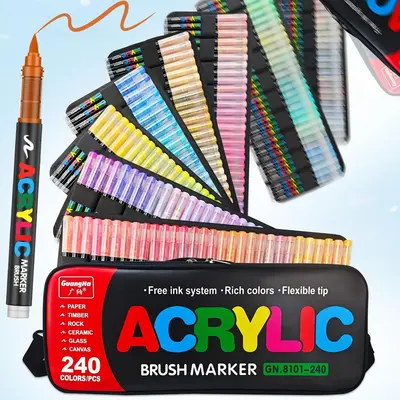 Acrylic Marker Pen Set, 1 Box Waterproof Soft Brush Tip Pens for Art Painting & Crafts, Art Supplies for Glass, Stone, Wood, ...