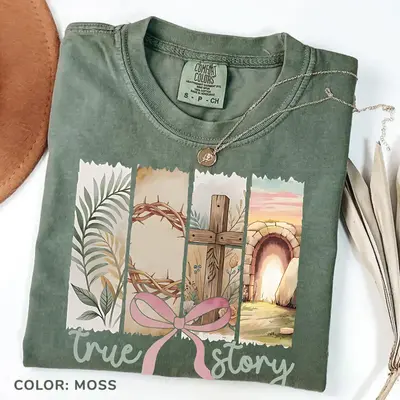Comfort Colors True Story He Is Risen Shirt, Retro Christian Easter Tee, Coquette Bow Floral Spring Tshirt, Brushstroke Tee, ...