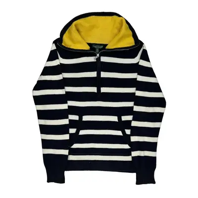 Ralph Lauren Striped 1/4 Zip - Large Black & White Cotton