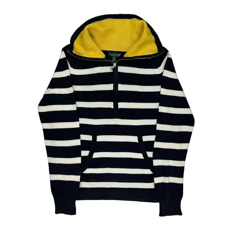 Ralph Lauren Striped 1/4 Zip - Large Black & White Cotton