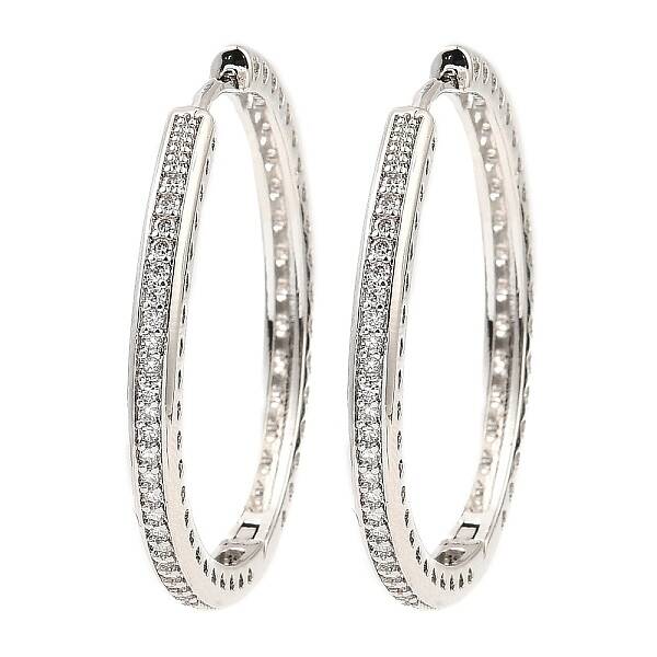 Brass Micro Pave Cubic Zirconia Hoop Earrings