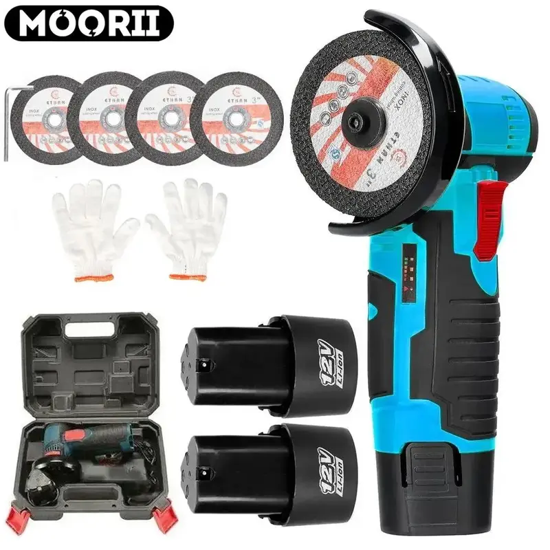 12V 19500RPM Brushed Cordless Mini Angle Grinder with Plastic Box Packaging, Tile, Wood and Stone Steel Cutter Polishing Tool...