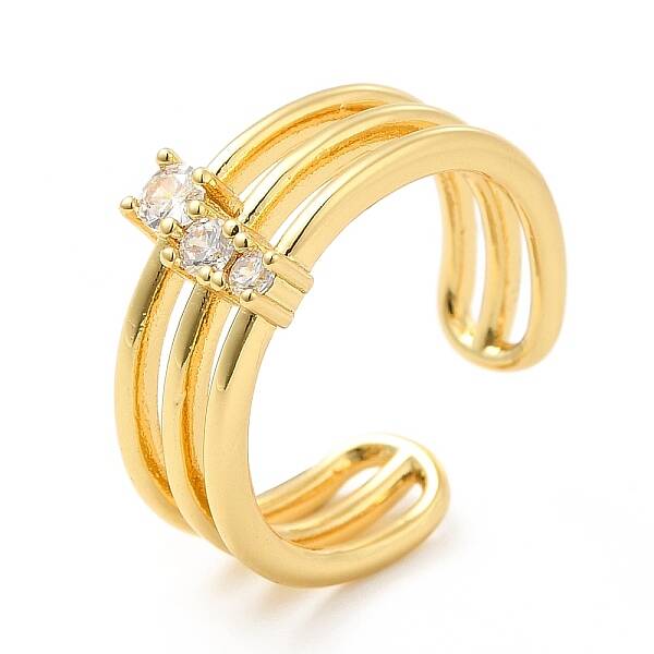 Clear Cubic Zirconia Triple Line Open Cuff Ring